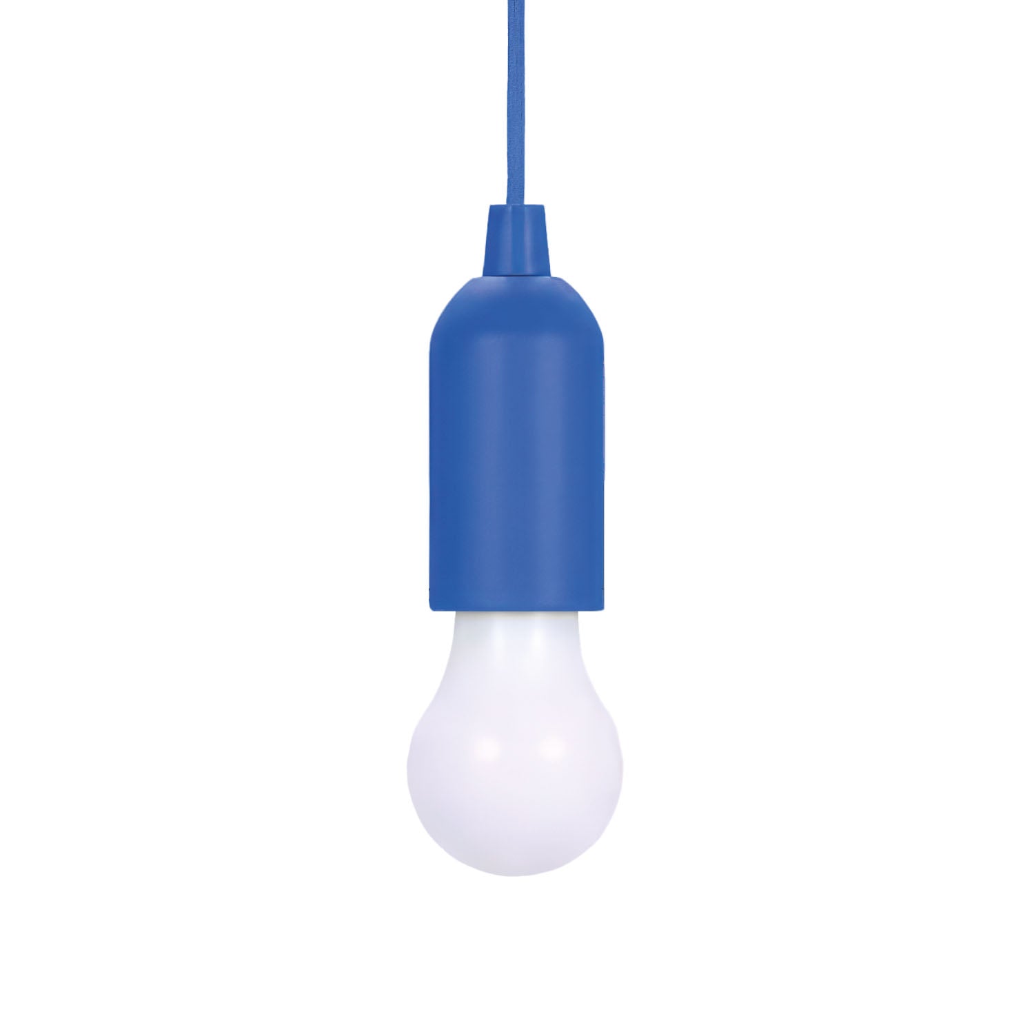 Lampadina LED Portatile TekOne con Accensione a Corda – 100 cm, Batteria AAA Blu